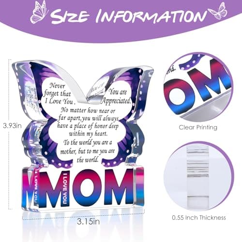Mom Birthday Gifts from Daughter Son, I Love You Mom Gift for Mother New Bonus Step Moms Mama, Gifts for Moms Unique, Best Mom Ever Gift Ideas, Butterfly Acrylic Decorative Signs Plaques