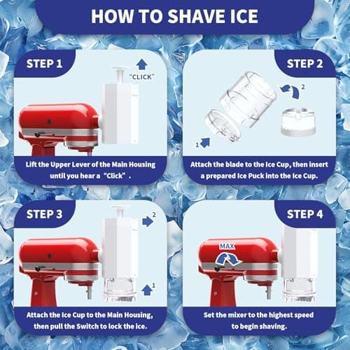 Shave Ice Attachment for Kitchenaid Stand Mixer, Snow Cone Shaved Ice Machine, with Coarse and Fine Blades, 8 Ice Molds