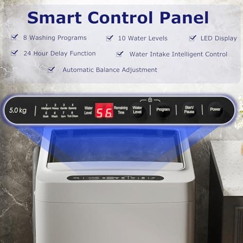 Giantex Portable Washing Machine, 1.5 cu.ft Compact Washer with Drain Pump, LED Display, 8 Programs, 10 Water Levels, Child Lock, 11 LBS Clothes Capacity for Apartment, Home, Dorms, RV (Gray & Black)