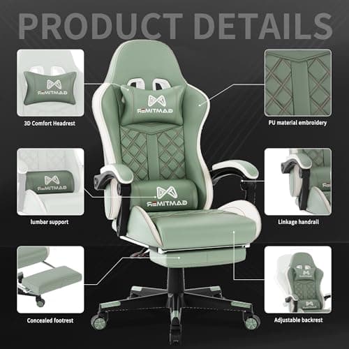Gamtimer Gaming Chair, 400 lbs Adult Chair, High Back Computer Chair with Footrest and Linked Armrests, Office Video Game Chair with Lumbar Support (Green)