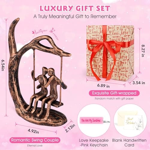 Anniversary Wedding Gifts for Couple/Her - Romantic Couple Statue in Love, Antique Bronze Metal Figurine Sweet Loving Together Iron Sculpture Decor, Gifts for Wife Husband Christmas