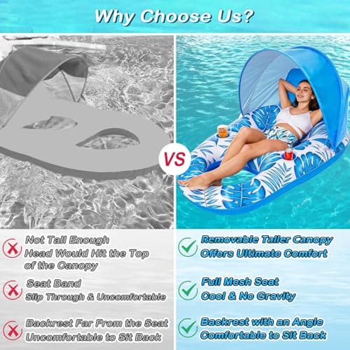 Jasonwell Pool Float with Canopy - Inflatable Pool Floaties Adult Lounger Floats Raft Floating Chair with Cup Holders for Swimming Pool Lake Water Lounge Float Beach Pool Party Toys for Adults