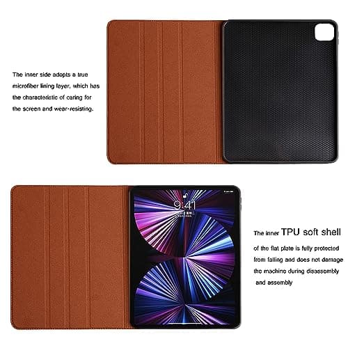 NANRUIL for Ipad Pro 13-inch Case M4/M5 2024/2025(Model:A3360/A3361/A2925/A2926) Genuine Leather Cover Protective Shell,Auto Wake/Sleep.Brown