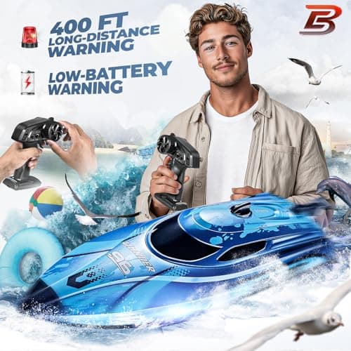 BEZGAR RC Boat, 12 inch Remote Control Boat for Kids and Adults, 25 KPH Fast RC Speed Boats with 700mAh Battery, Ideal Waterproof Toy for Lakes & Pools - TX126 Blue