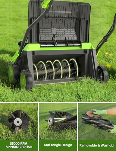 SWIPESMITH 16” Artificial Turf Vacuum,1800w Grass Sweeper 15 Amp Lawn Sweeper Yard Power Brush with 45L Removable Leaf Collection Bag, Quick-Fold, Keeps Clear Sweepy Box