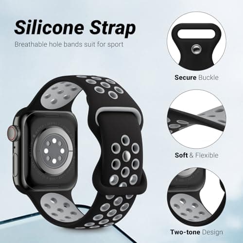 5 Pack Sport Bands Compatible with Apple Watch Band 44mm 45mm 46mm 42mm 41mm 40mm 38mm 49mm for Men Women, Breathable Silicone Wrist Strap for iWatch Series 11 10 9 8 7 6 5 4 3 2 1 SE3 2 1 Ultra3 2 1