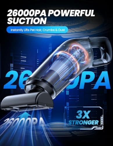 Handheld Vacuum Cordless, 26,000 Pa High Power Suction, Portable Rechargeable Car Vacuum Cleaner for Home, Pet Hair, Keyboard & Furniture, Black