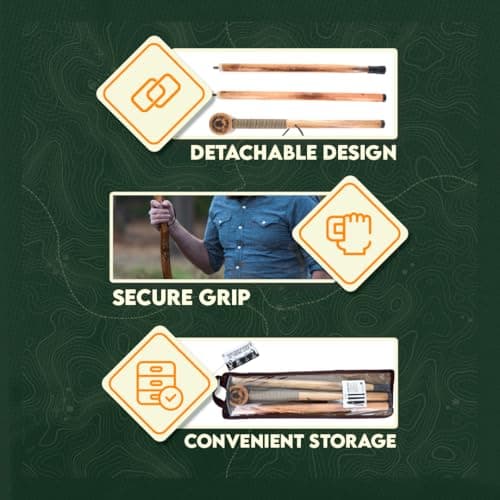 SE 3 Piece 55" Detachable Pine Wood Walking/Hiking Stick with Metal Tip, Reinforced Rubber Tip, and Water-Resistant Travel Pouch - Portable and Durable for Outdoor Adventures