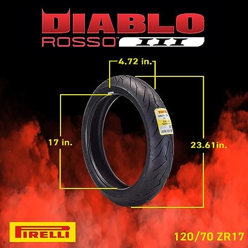 Pirelli Diablo Rosso III Motorcycle Tire Set: 120/70 ZR 17 M/C Front & 190/50 ZR 17 M/C TL Rear- High Performance, Durable for Sport/Street Bikes (2 Pack)
