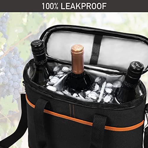 opux 3 Bottle Wine Carrier Tote, Insulated Leakproof Wine Cooler Bag, Wine Travel Bag Tote for Picnic BYOB Beach, Portable Wine Bottle Carrying Case, Gift for Wine Lover Women Men Christmas, Brown