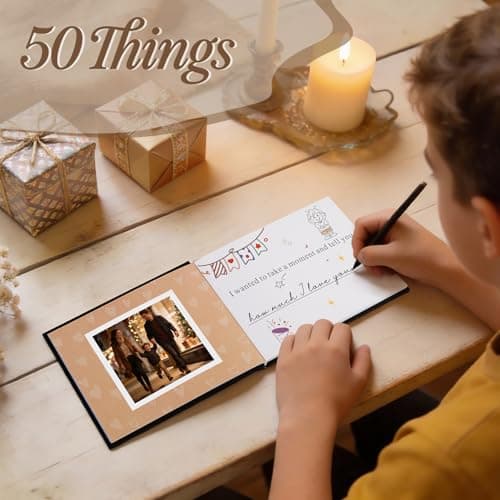 Artmag What I Love about Mom Fabric Book Fill-in-the-Blank Love Journal for Mom Birthday Mother's Day Christmas Gifts Stocking Stuffer for Mother Beige