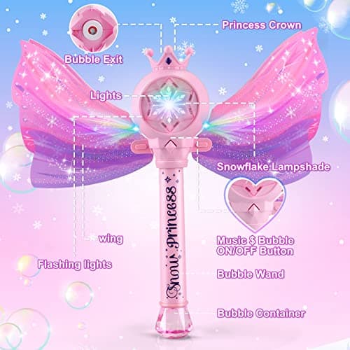 3 AA Batteries & 2 Bubble Solutions, Outdoor Party Birthday Gift for Girls 3-8, Bubble Machine for kids, Princess Toys, Pink Bubble Wand for Kids, LED Light Music Bubble Toys Girl Gifts Age 3+ B0BX57W4RX