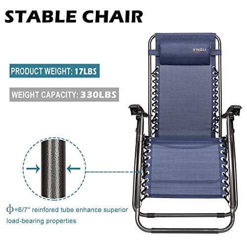 VINGLI Upgraded Zero Gravity Chair Set of 2 Lounge Outdoor Chairs with Trays and Pillows, Folding Patio Recliner Chairs for Backyard Poolside Garden