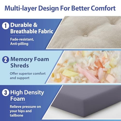 IASEAHK Chair Cushions, Memory Foam Dining Chair Cushions, Tufted Indoor Chair Pads, Set of 4, 16.5' x 16.5' x 3.5', Beige