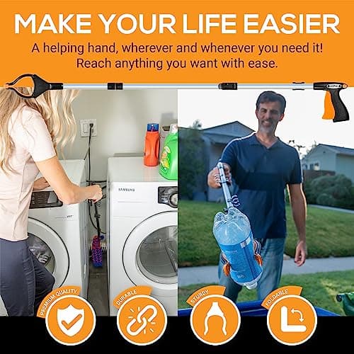 EZPIK Pro 43" Foldable Grabber Reacher Tool for Seniors - Grabbers for Elderly Reaching Tool Heavy Duty Pickup Trash Picker Upper Equipment - Claw Grabber Stick for Reaching Aids, Weed Gripper