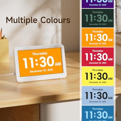 Raynic Date Clock, Digital Clock with 12 Themes, 20 Alarms, 20 Reminders, Semi-Automatic Dimming, 12/24 Hours, Auto DST for Desktop, Office, Students