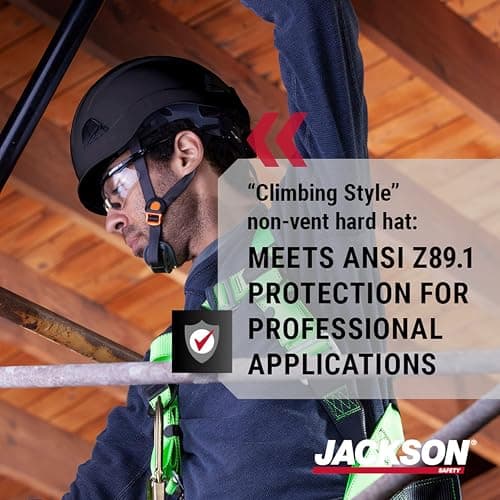 Jackson Safety CH300 Climbing-Style Hard Hat - Non-Vented Construction Helmet with Chin Cup - ANSI Z89.1 & OSHA Compliant - (Multiple Colors)