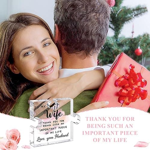 LukieJac Gifts for Wife - Romantic Gifts for Her Acrylic Puzzle Piece Plaque for Wife Birthday, Wedding Anniversary, Valentines Day, Mothers Day Presents Home Desk Decor - 4.7 x 3.9 Inch