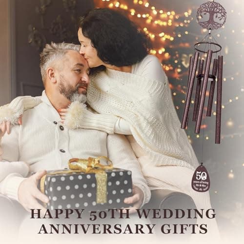 Golden Anniversary Keepsake for Parents, Husband, Wife, Couples, Friends, Tree of Life Wind Chime 37 in Garden Decor SteadStyle 50th Anniversary Wind Chime, Happy 50th Wedding Jubilee Gifts B0FHH4GHX5