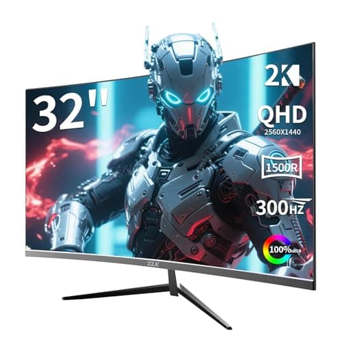 ZZA 32 Inch Curved Gaming Monitor, QHD 2560x1440, Ultra 300Hz & 240Hz Refresh Rate, Computer Monitor VA Panel,1500R, 1ms, HDR, AMD FreeSync Premium, NVIDIA G-SYNC Compatible