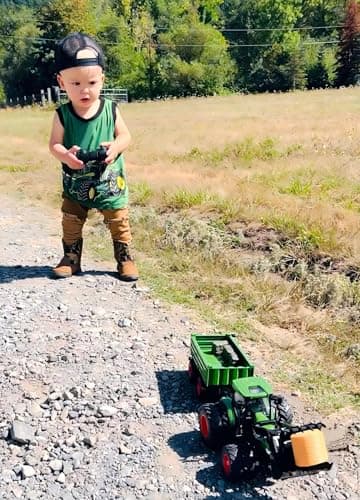 Remote Control Tractor Toy, Kids RC Tractor Set & Truck and Trailer Front Loader - Metal Car Head/8 Wheel/Light, Toddlers Farm Vehicle Toys for 3 4 5 6 7 8 9 Year Old Boys Girls Birthday Gift