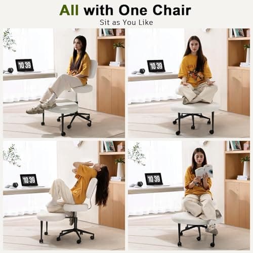 Waleaf Ergonomic Cross Legged Office Chair with Wheels, ADHD Chair for Adults, Meditation Chair, Yoga Office Chair, Kneeling Chairs with Comfortable Back Support, Height Adjustable, Teddy Fabric