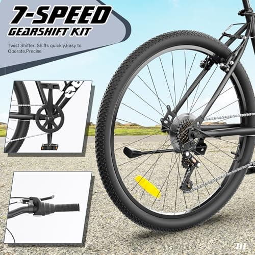 Betterland 26 Inch Mountain Bike, 7-Speed Adult Bike with Dual V Brakes, Outdoor Cycling Bike with High Carbon Steel Frame and Front Suspension, Adjustable Ergonomic Seat for Bicycle