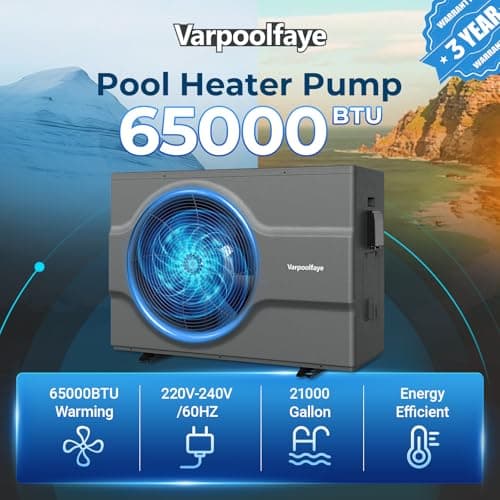 65,000 BTU Inverter Swimming Pool Heat Pump for In Ground Pools 21,000 Gallons Electric Pool Heater for Above Ground Pool Heating Cooling WiFi Control 220v