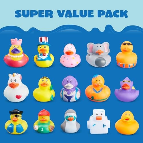 JOYIN 30 Pcs Rubber Ducks, Random Assortment Ducks Bulk with Mesh Carry Bag, Mini Rubber Duckies for Baby Bath Toys, Kids Toddler Summer Pool Toys Birthday Gifts Party Favors