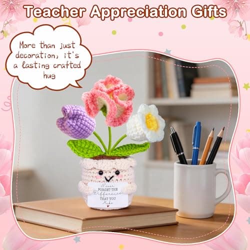 Teacher Appreciation Gifts, Thank You Teachers Gift, End of Year Teacher Gifts, Graduation Birthday Retirement Gift for Teachers Mentor Coworker Boss, Cute Handmade Crochet Carnations 3 Flowers Doll B0GCCQNDDQ