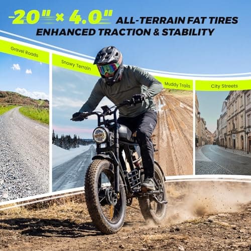 Electric Bike for Adults, 1000W/1500W/3000W Dirt Bike, 30/34/37MPH, 48V 15 Ah/18.9Ah/25Ah e Bike, 40/47/100 Miles Electric Motorcycle, 20" Fat Tire Off-Road Bike, All Terrain Electric Bike