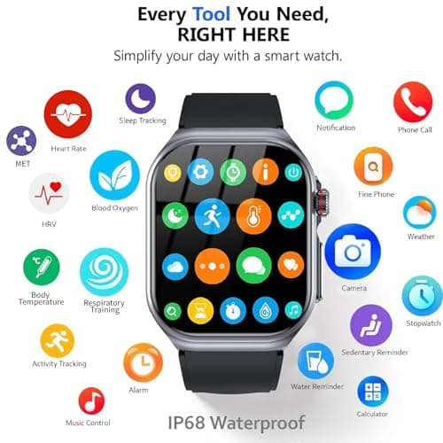 Health Smart Watches for Men Women - 1.87'' Large Display Fitness Trackers Watch with Heart Rate, Blood Pressure, Blood Oxygen, Sleep & Stress Track, 110+ Sports Modes, IP68 Waterproof Watch,Black