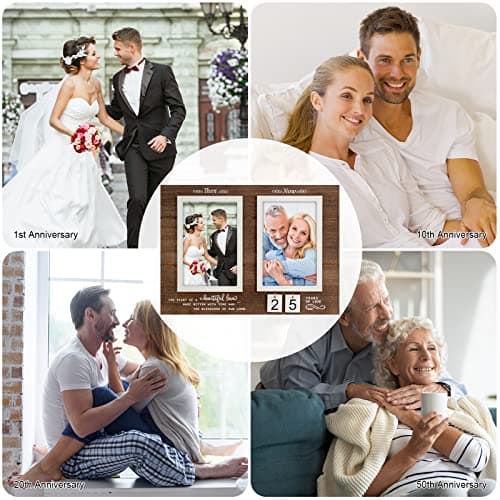 Then & Now Anniversary Picture Frame, 1-99 Years Wedding Gift Ideas - Anniversary Wood Photo Frame, Engagement Bridal Shower Gifts with Sentimental Quote - Holds 2 4x6 Inches Photos (Then & Now)