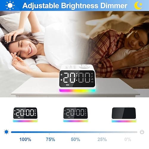 JALL Digital Alarm Clock with FM Radio for Bedroom, 8 Colors Night Light with 2 Charging Port, Sleep Sound Machines with Timer, Dual Alarm, Loud Alarm and Easy to Use for Seniors and Kids as Gift
