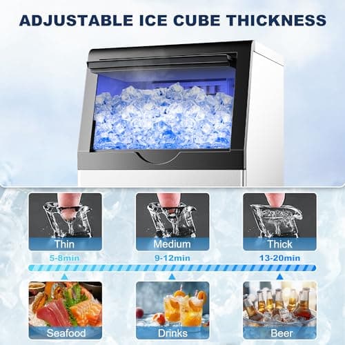 90LBS/24H Commercial Ice Maker Machine, Undercounter or Freestanding Stainless Steel Ice Machine with 25LBS Storage, 32 Cubes/Cycle, Self-Cleaning & Quiet Operation for Home, Bar, Restaurant