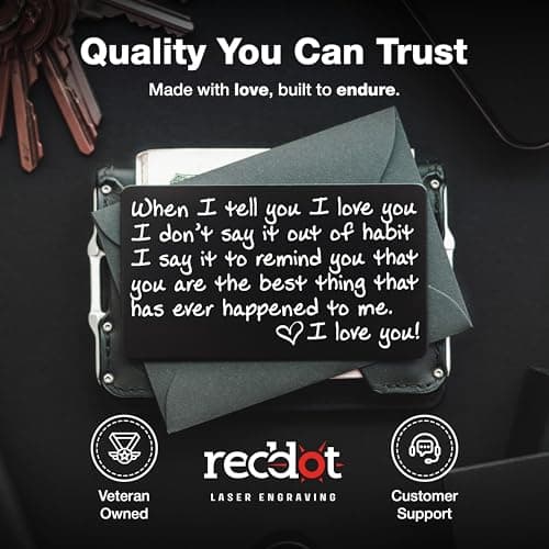 I Love You Card for Wallet – Surprise Gift for Him or Her - Voted Best Love Gift for Men or Women - Engraved, Durable, and Stays in Their Wallet Forever - Black Envelope Included