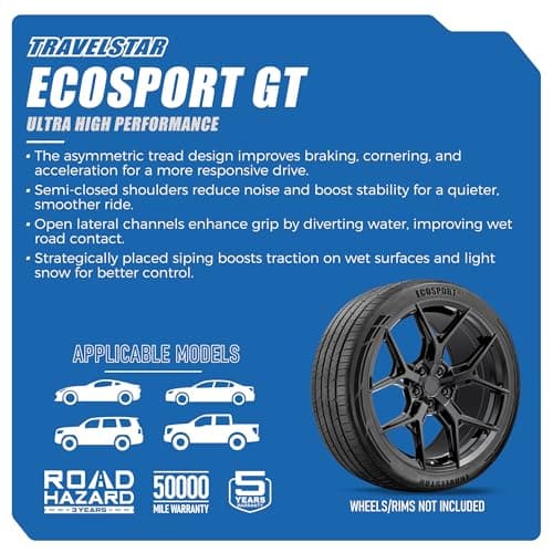Set of 2 (Two) Travelstar Ecosport GT Ultra High-Performance 245/50R20 All Season Passenger Tire Set 245/50/20 245/50R20 102V Dual Tread Design for Sports Cars & Luxury Sedans[TIRE ONLY]