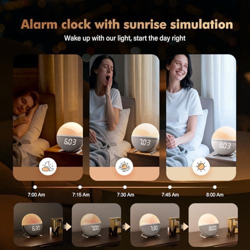 Tranquee Sunrise Alarm Clock for Bedrooms – Gentle Wake Up Light with Soothing Night Light & Ambient Sounds, Alarm Clock for Heavy Sleepers, Shift Workers, Kids & Adult, Relaxing Bedside Lamp Gift