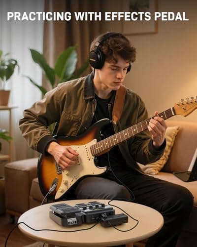 Flatsons F1R Mini Guitar Headphone Amp, Distortion Timbre Electric Guitar Headphone Amplifier with 3.5mm Earbud/AUX Jack, Classic Rock Tone Portable Amp for Silent Practice Indoor Travel Night