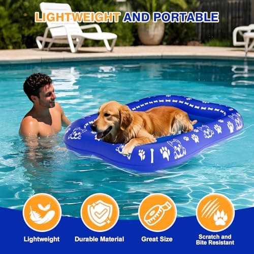 60''x42'' Pool Float for Dogs, Non-Slip Pet Floating Mat for Pool, Extra Large Inflatable Raft for Small/Medium/Large Dogs Up to 200lb, Lake & River - Heavy-Duty PVC, Scratch-Resistant Design