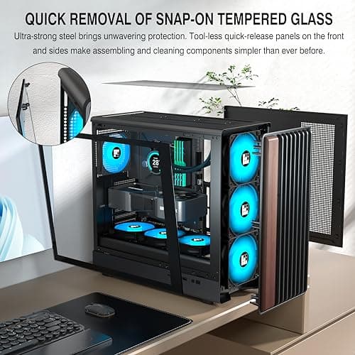 FOIFKIN M2 PC Case -Genuine Walnut Wood Front Panel Pre-Installed 7 PWM ARGB Fan (3x140mm+4x120mm), 360MM RAD Support, ATX Mid-Tower Gaming PC Case, with Type-C,FOIFKIN (Black, M2)