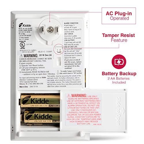 Kidde Carbon Monoxide Detector, Plug-in Carbon Monoxide Detector with AA Battery Backup, 85 dB Alarm, LED Status Light Indicators, 3rd Edition