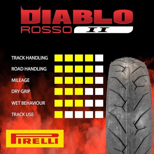 Pirelli Diablo Rosso II 120/70 ZR 17 M/C (58W) TL (K) Front & 160/60 ZR 17 M/C (69W) TL Rear Motorcycle Tires- Sport Performance for Road Use Tire Set with Keychain