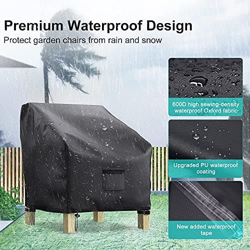 Patio Chair Covers for Outdoor Furniture Waterproof 2 Pack, Lawn Chair Covers 600D Heavy Duty Oxford Cloth, Large Covers for Lounge Lawn Deep Seat Black 29"W×30"D×36"H