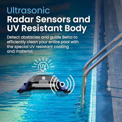 Betta SE Solar Powered Automatic Robotic Pool Surface Skimmer Cleaner with 24/7 Continuous Cleaning Battery Power and Re-Engineered Twin Salt Chlorine Tolerant Motors (Blue)