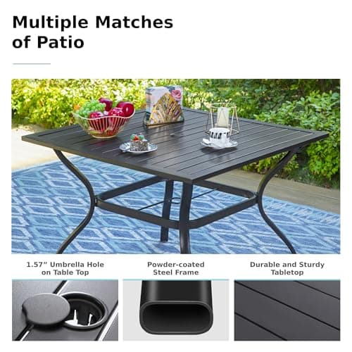 MFSTUDIO Outdoor Dining Set for 4, Patio Table and Chairs Set with Umbrella Hole, Metal Patio Furniture Set for Patio, Deck, Yard, Porch
