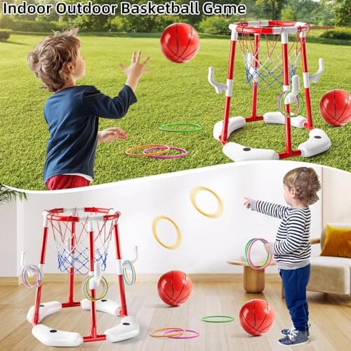 Pool Basketball Hoop, 2-in-1 Floating Pool Toys Ring Game with 4 Balls and Pump, Outdoor Swimming Pool Basketball Games Water Play Toy Family Party for Kids Adults Age 3-12 (Red)