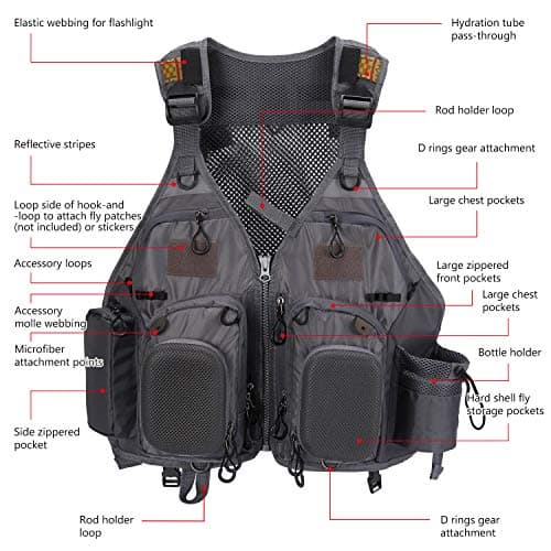 BASSDASH Strap Fishing Vest Adjustable for Men and Women, for Fly Bass Fishing and Outdoor Activities