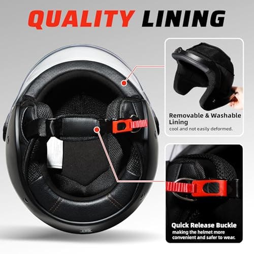 TRIANGLE Open Face Motorcycle Helmet Retro 3/4 Helmets with Clear Visor for Men Women DOT Approved