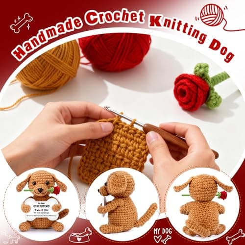 Funny Dog Mothers Day Girlfriend Gf Gifts, Anniversary Birthday Gifts for Girlfriend from Boyfriend, Mini Cute Cool Stuff Things Romantic I Love You Presents, Small Happy Crochet Rose Dog Puppy